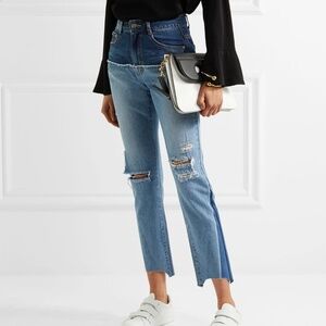 SJYP Two-tone distressed high-rise slim-leg jeans